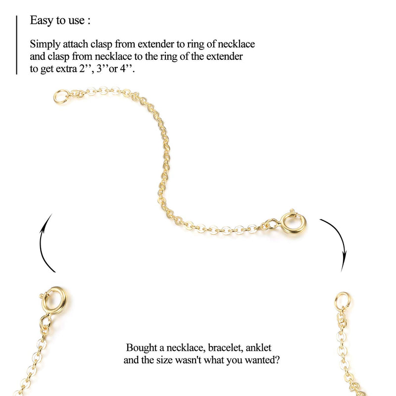 [Australia] - Sllaiss 3 Pieces 925 Sterling Silver Pendant Necklace Bracelet Anklet Chain Extenders for Necklace 14K Gold Plated Rose Gold Plated 2" 3" 4" B：Gold tone 