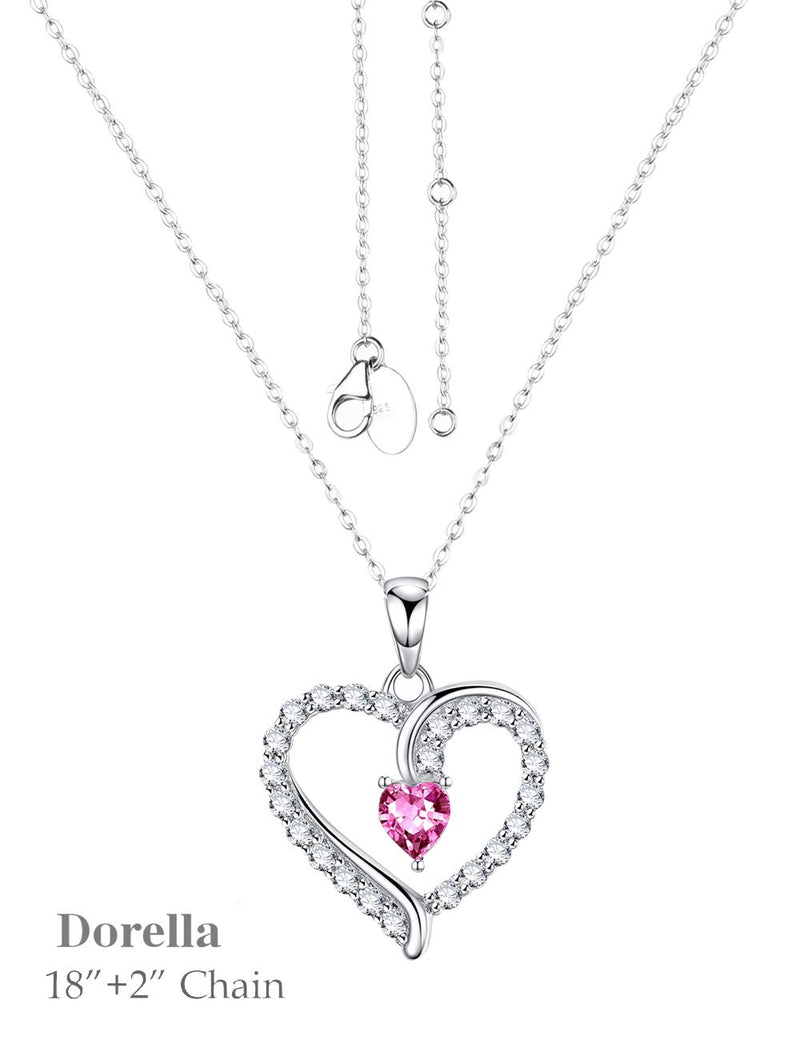 [Australia] - Birthday Gifts Love Heart Pink Tourmaline Necklace for Women Mom I Love You Jewelry for Wife Anniversary Sterling Silver 20" Chain 
