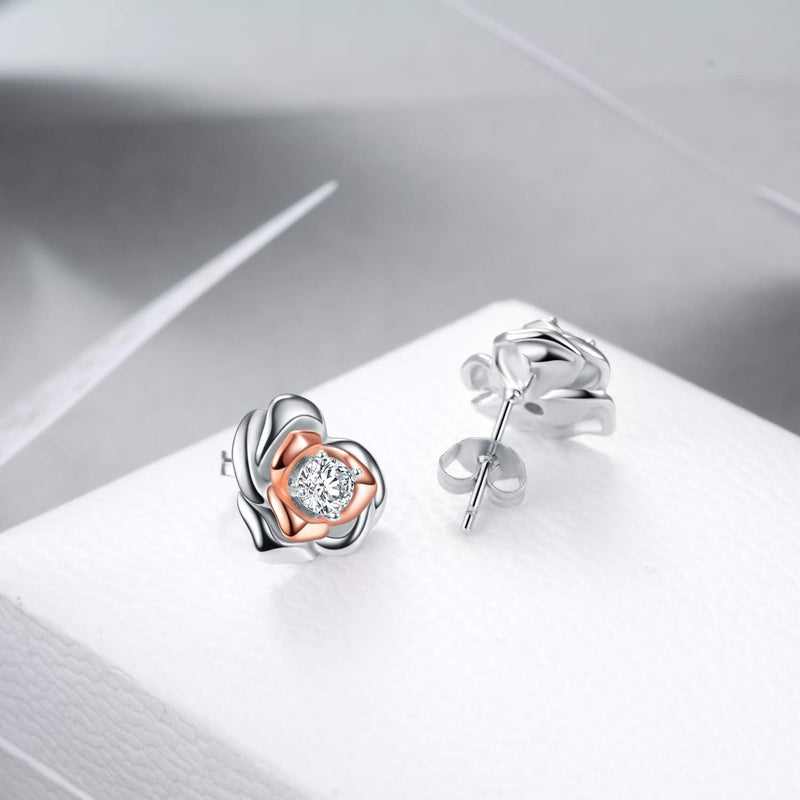 [Australia] - Sterling Silver Butterfly, Rose Flower Stud Earrings Hypoallergenic Jewelry for Women Heart shaped rose flower stud earrings 
