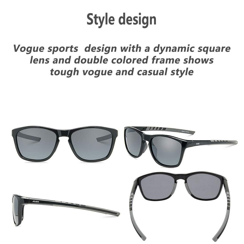 [Australia] - JOJEN Polarized Sports Sunglasses for Men Women Baseball Running Cycling Fishing Golf Tr90 Ultralight Frame JE001 Black Frame Grey Revo Lens 