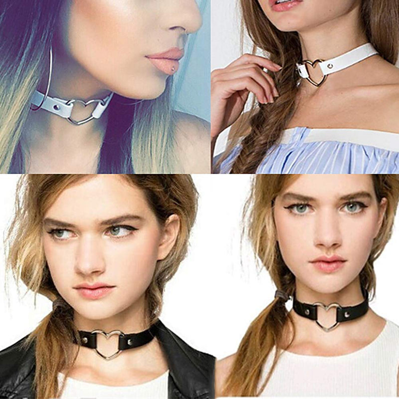 [Australia] - ETHOON Love Heart Adjustable Leather Choker Punk PU Necklace Goth Choker Soft Collar Chain for Women Girls Heart-Black 