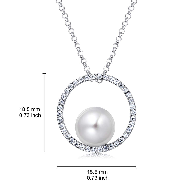 [Australia] - MOLAH 925 Silver 9-9.5mm Genuine Cultured Freshwater Pearl and Simulated Diamond CZ Circle Pendant Necklace 