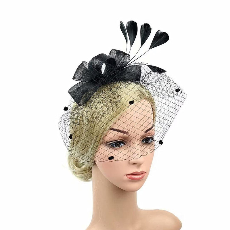 [Australia] - Orcle Fascinators Veil Derby Hat Tea Party Headwear Mesh Feathers Hair Clip and Lace Gloves #1black 