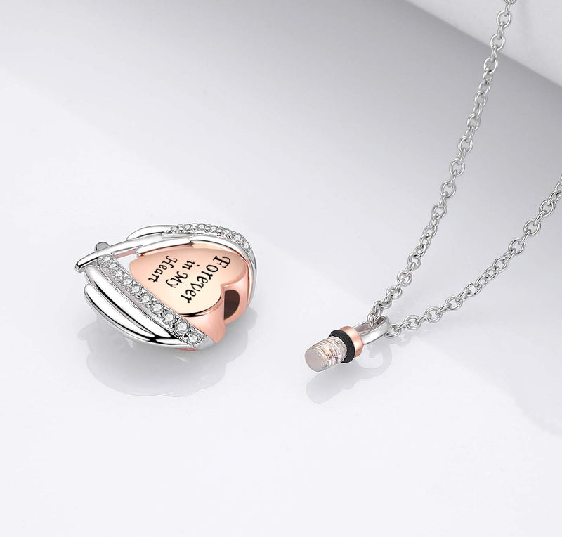 [Australia] - Urn Necklaces for Ashes Cremation Jewelry Sterling Silver Angel Wing Heart and Rose and Life Tree Design Cremation Memorial Necklace Gift Jewelry For Women and Girl Forever in My Heart 