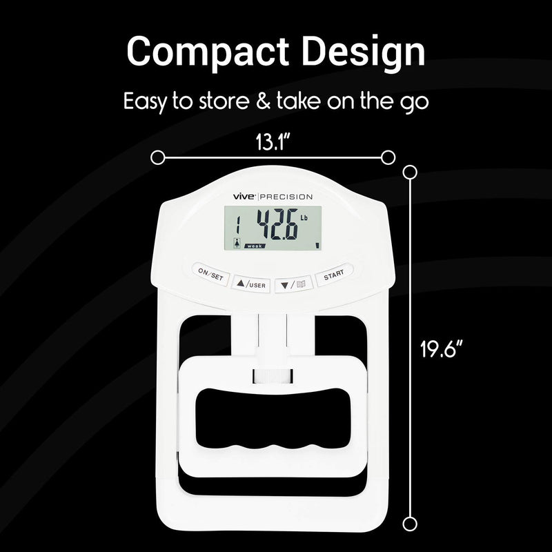 [Australia] - Vive Precision Grip Strength Tester - Dynamometer Trainer For Hand Measurement - Digital Gripper Meter For Forearm, Finger Measuring Or Training - Gripping Strengthener For Athletes, Home, Car, Clinic White 