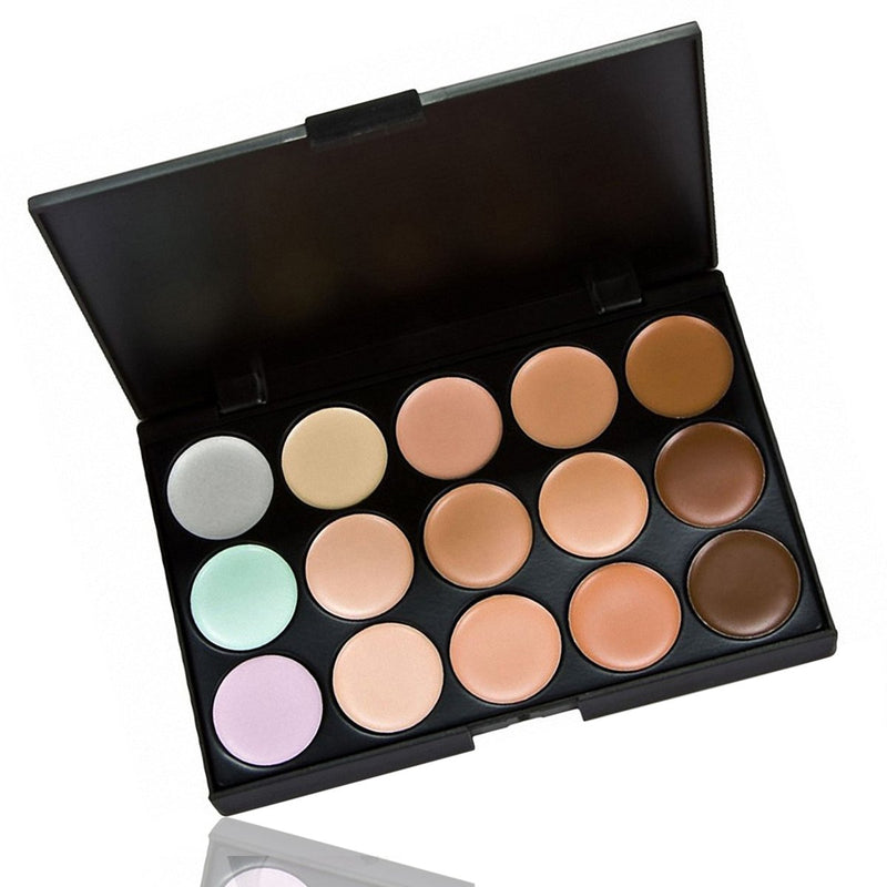 [Australia] - Vtrem Conture Makeup Palette Powder 15 Colors Cream Concealer Camouflage Eye Shadow Face Contouring Foundation Palette with Toothbrush Foundation Brush/One Powder Sponge 15 Colors Conture Makeup Palette Powder 