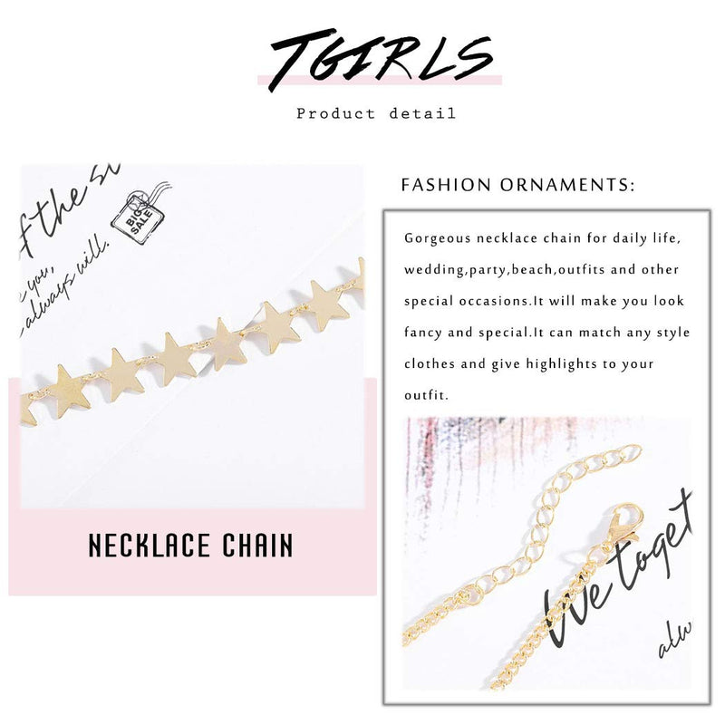 [Australia] - Tgirls Boho Short Necklace Chain Star Pendant Necklace Dainty Necklace Jewelry for Women and Girls (Gold) Gold 