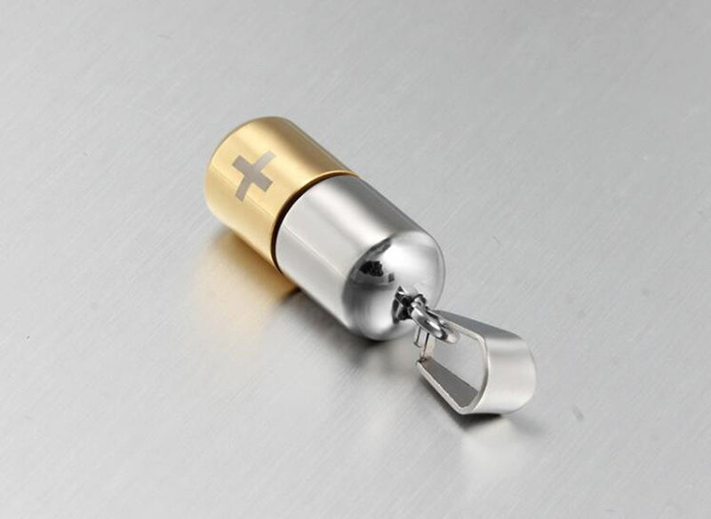 [Australia] - LAFATINA Medical Alert ID Pill Capsule Tube Pendant Necklace Men's Women Stainless Steel Pill Case Medical Alert Card Holder Pendant Necklace for Boys Girls Old gold 