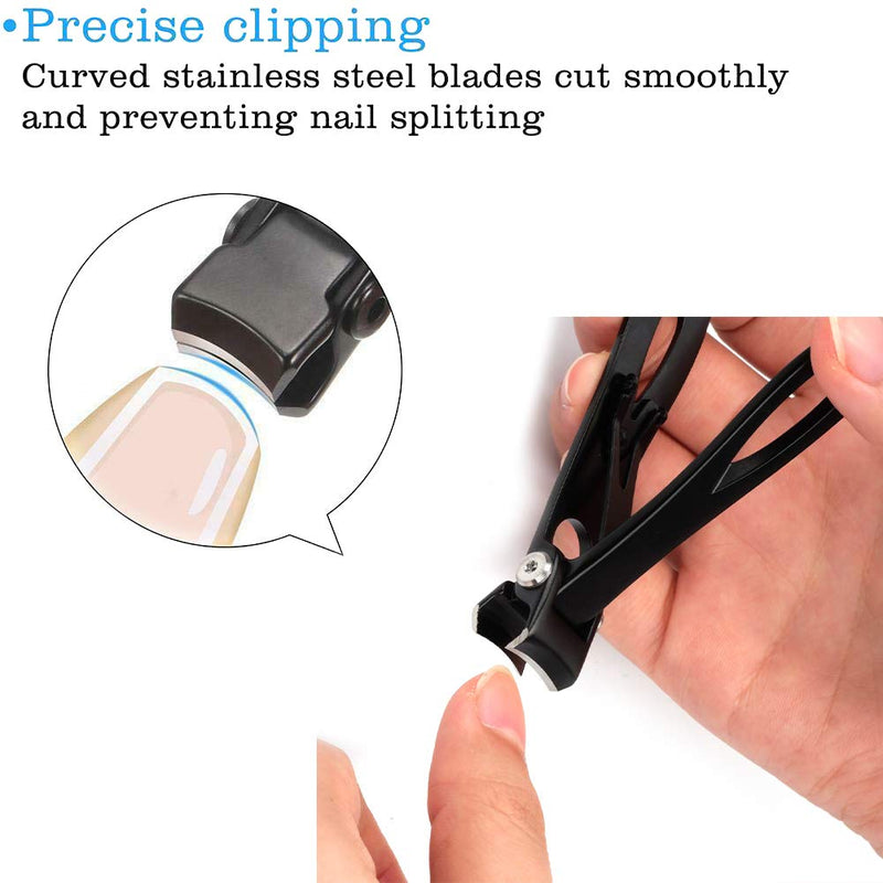 [Australia] - Nail Clippers 16mm Wide Large Jaw Opening For Thick Nail Stainless Steel Black Fingernail and Toenail Nipper Cutter Podiatry Trimmer Pedicure Manicure Kit 