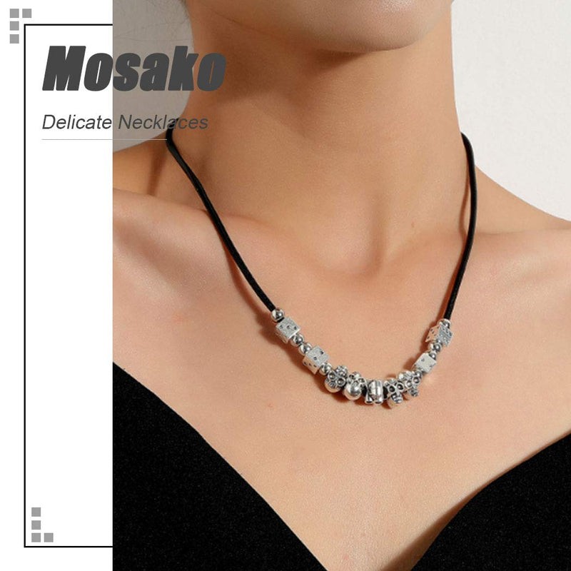 [Australia] - Mosako Punk Skull Choker Necklace Black Necklaces Chain Leather Necklaces for Women and Girls 