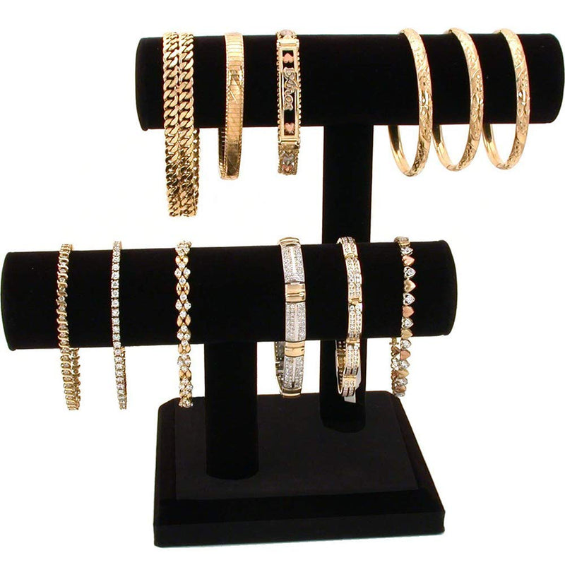 [Australia] - 2 Tier Black Velvet T-Bar Bracelet Watch Jewelry Stand Display (Black) 