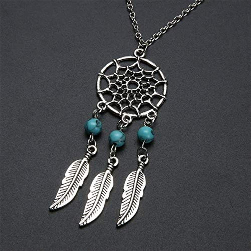 [Australia] - Bohemian Dream Catcher Necklace, AILUOR Feather Turquoise Beads Long Chain Necklace Jewelry for Women Girl Gifts A 