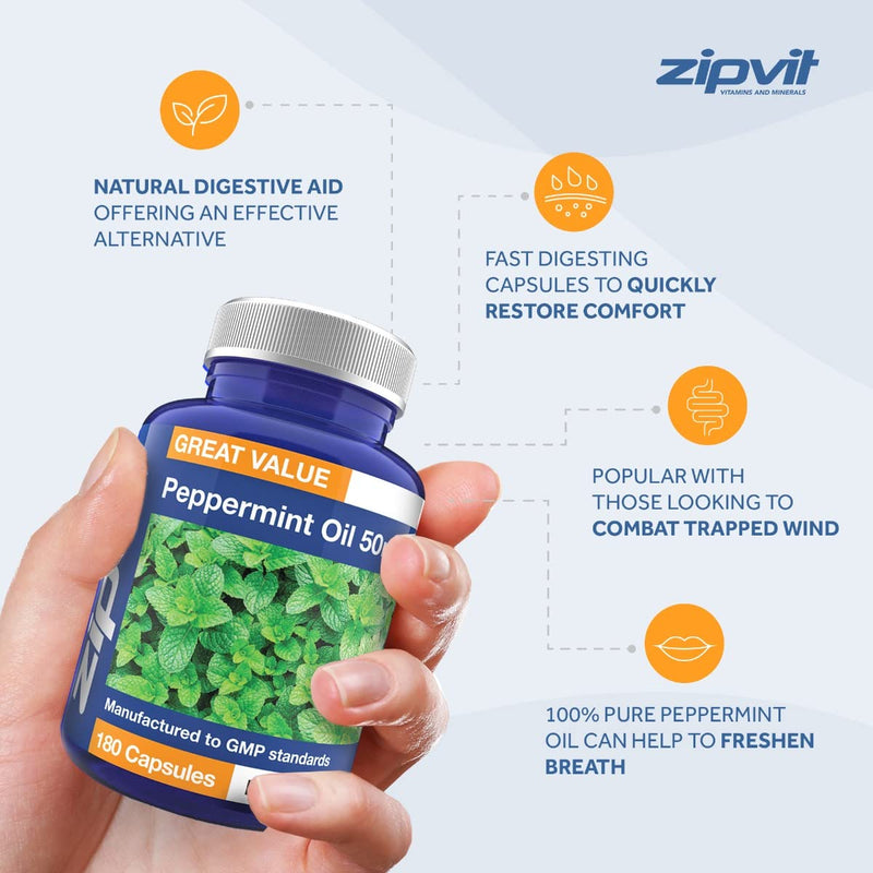 [Australia] - Peppermint Oil Capsules 50mg, 180 Peppermint Capsules for Digestive Discomfort. UK Manufactured. 