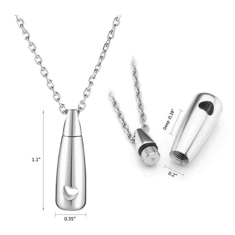 [Australia] - Sunligoo Womens Mens Urn Ashes Necklace Silver Stainless Steel Teardrop Heart Pendant Necklaces for Cremation Memorial Keepsakes 