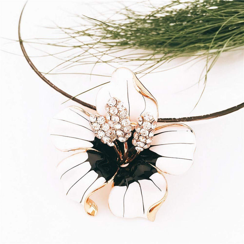 [Australia] - SKZKK Fashion Enamel Lapel Pin Lily Flower Brooch Pins,Broaches and Pins for Women Crystal Diamond Alloy Plating White 