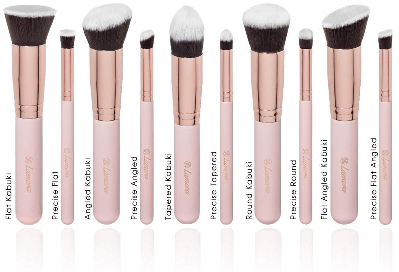 [Australia] - Kabuki Makeup Brush Set - Foundation Powder Blush Concealer Contour Brushes - Perfect For Liquid, Cream or Mineral Products - 10 Pc Collection With Premium Synthetic Bristles For Eye and Face Cosmetic 10 Pc Rose 
