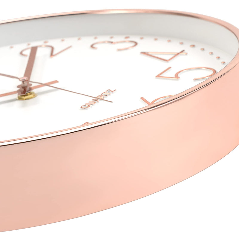 [Australia] - Foxtop Modern Wall Clock 12 Inch Non-Ticking Rose Gold Wall Clock Silent Battery Operated Round Quartz Clock for Living Room Bedroom Home Office School Decor 
