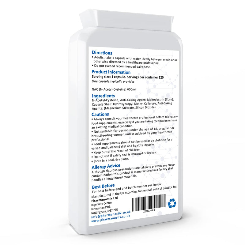 [Australia] - N-Acetyl Cysteine (NAC) 600 mg 120 Vegan Capsules - 4 Months Supply of NAC Supplement - High Bioavailability � UK Manufactured and Suitable for Vegans & Vegetarians 