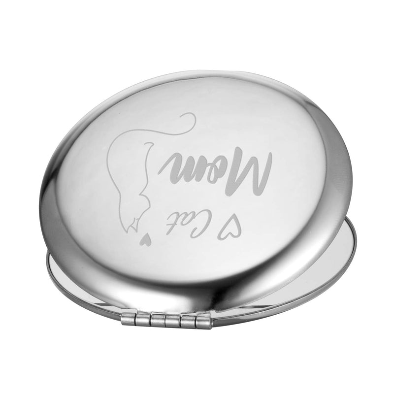 [Australia] - Custom Engraved Cat Mom Compact Mirror for Purse,Small Pocket Mirror for Travel,Personalized Birthday for Women Girls Mom 