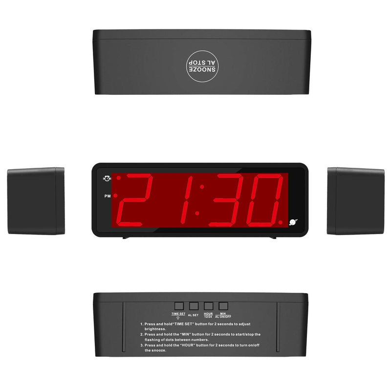 [Australia] - Alarm Clock, Large Display 1.8" LED Numbers, Adjustable Led Brightness, Battery Operated, 12/24Hr, Snooze, Clearly Visible Day and Night, Loud Alarm Clock for Heavy Sleepers Adults, Kids, Elderly 