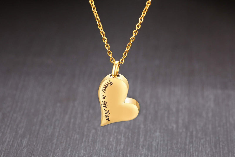 [Australia] - MEMORIALU Cremation Urn Ashes Necklace Forever in My Heart Stainless Steel Keepsake Memorial Pendant Gold 