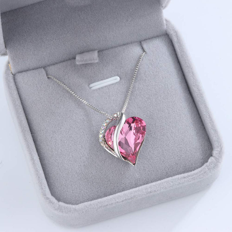 [Australia] - ALL BY MYSELF BLINGS Infinity Necklace Love Heart Pendant Birthstone Crystals Jewelry for Women, Mom, Girls Birthday Gifts Hot Rose Pink Crystal - October Birthstone 