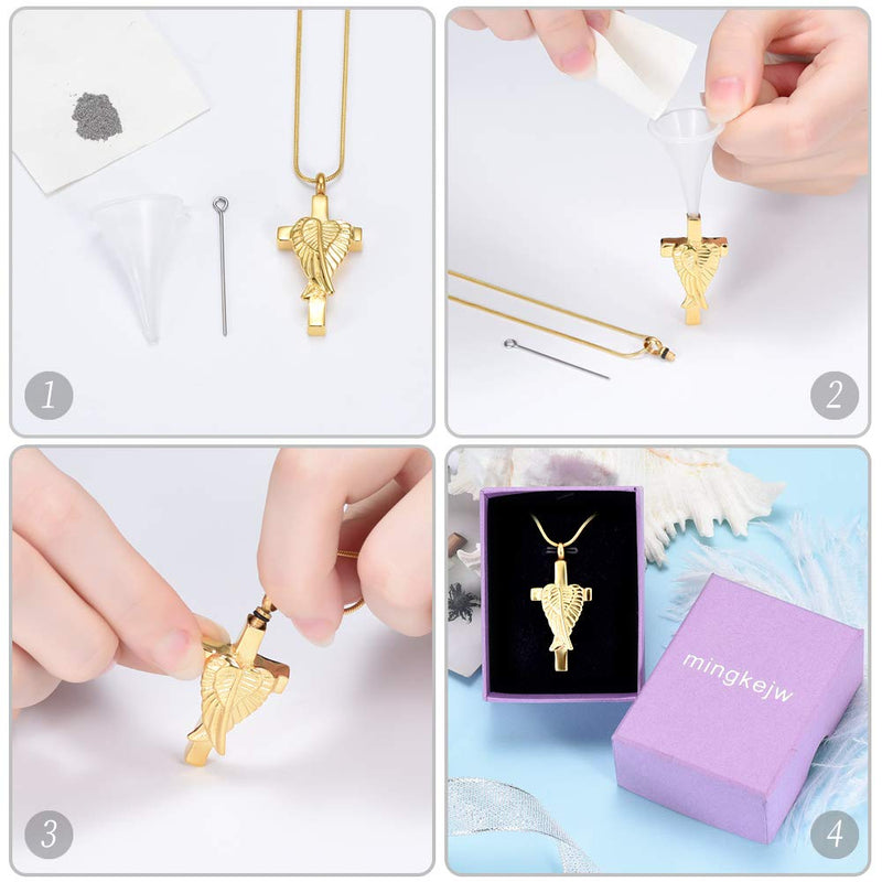 [Australia] - Cremation Urn Jewelry Angel Wings Cross Urn Pendant Memorial Remains Ashes Keepsake Necklace Gold 
