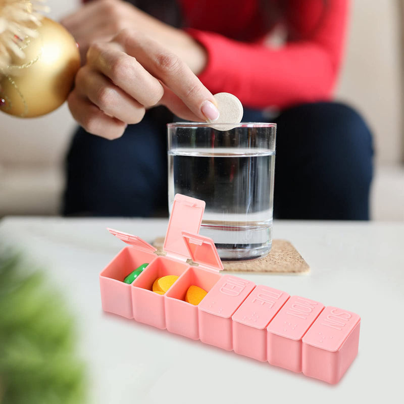 [Australia] - shunbang yuan Pill Box 7 Days Pill Organiser,7 Grids Weekly Pill Cases with Braille Portable Plastic Storage Boxes Organizers,2pcs, Pink 