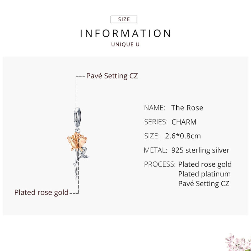 [Australia] - Presentski Rose Flower Pendant Charm Sterling Silver - Rose Gold Flower Pendants for Bracelet Necklace Jewelry Gifts for Girls Women 