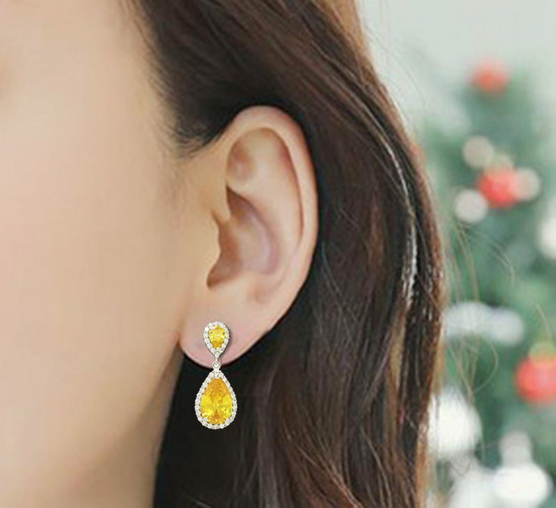 [Australia] - KristLand - 'Miss Captivation' series- Women Elegant Jewelry Silver Tone Luxury Sparkle Cubic Zirconia Waterdrop Dangle Drop Stud Earrings with 18k White Gold Plated Gift for Weddings Yellow 