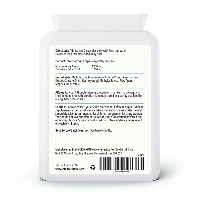 [Australia] - Troo Cherry Go Max Montmorency Cherry 90 Vegan Capsules 3000mg Per Serving - High Strength Freeze Dried Sour Cherries Extract - UK Manufactured to GMP Standards 