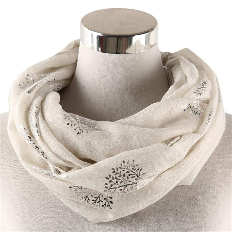 [Australia] - Mocasor Women's Scarves Mulberry Tree/Branch Print Designer Scarf Large Long Soft Lightweight Shawls Wraps 01 Silver Tree-beige 