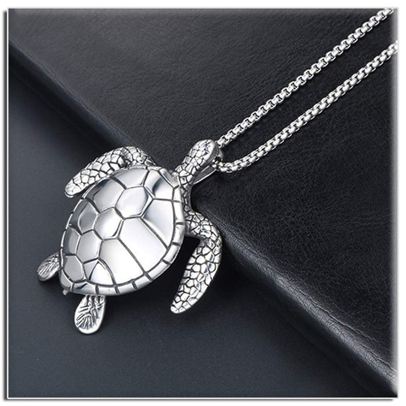 [Australia] - Xusamss Punk Rock Titanium Steel Turtle Tag Pendant Chain Necklace,24inches Box Chain 316L Steel Turtle 