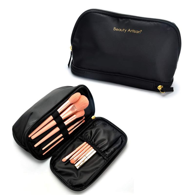 [Australia] - Makeup Bag with Brushes Compartment, 2 Layer Cosmetics Bag for Women, Large Travel Toiletry Organizer Bag with Dual Zipper (large makeup bag) large makeup bag 