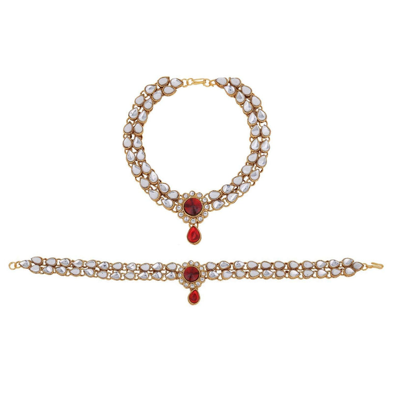 [Australia] - Efulgenz Indian Bollywood Crystal Rhinestone Faux Kundan Wedding Bridal Anklet Set (2 pc) Bracelet Payal Foot Jewelry Red 