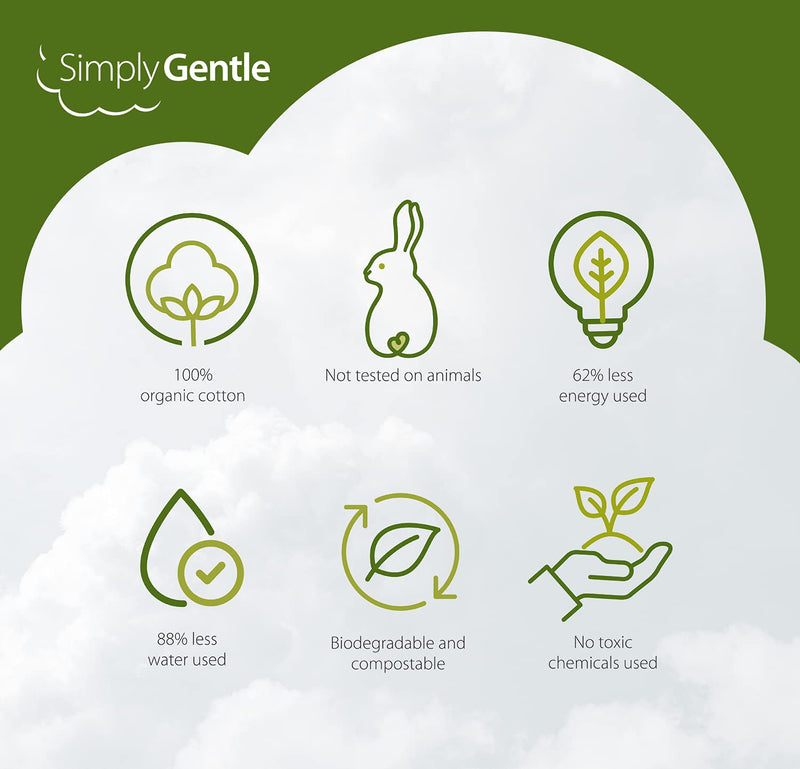 [Australia] - Simply Gentle Organic Cotton Pads ‚Äì Dual Sided - Sealed Edges - Low Lint - 100% Organic Cotton Wool ‚Äì 100 Pads Per Pack (Pack of 6) 