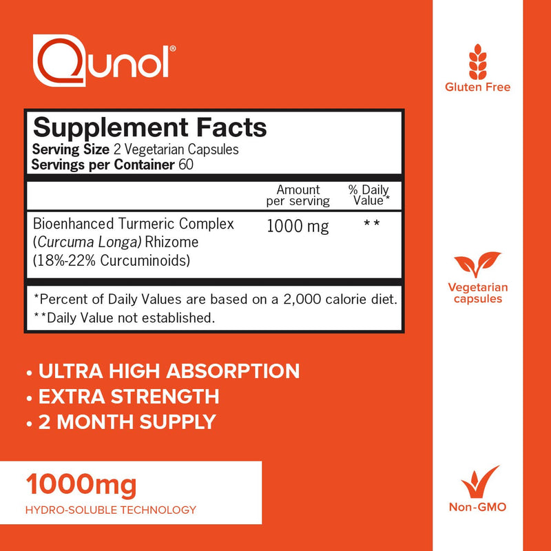 [Australia] - Turmeric Curcumin Capsules, Qunol with Ultra High Absorption 1000mg, Joint Support, Dietary Supplement, Extra Strength,Vegetarian Capsules , 120 Count (Pack of 1) 120 Count (Pack of 1) 