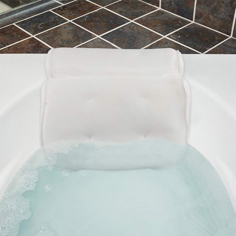 [Australia] - YQN Bath Pillow, Bathtub Spa Pillow with 4D Air Mesh Technology and 6 Suction Cups, Helps Support Head, Back, Shoulder and Neck, Fits All Bathtub, Hot Tub, Jacuzzi and Home Spa White 