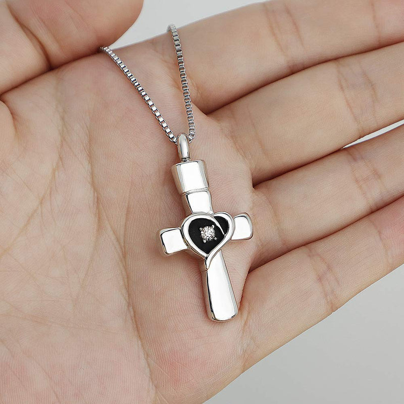 [Australia] - Dlihc Cross Urn Necklaces for Ashes, Keepsake Memorial Urn Pendant Cremation Jewelry for Ashes Black Silver 