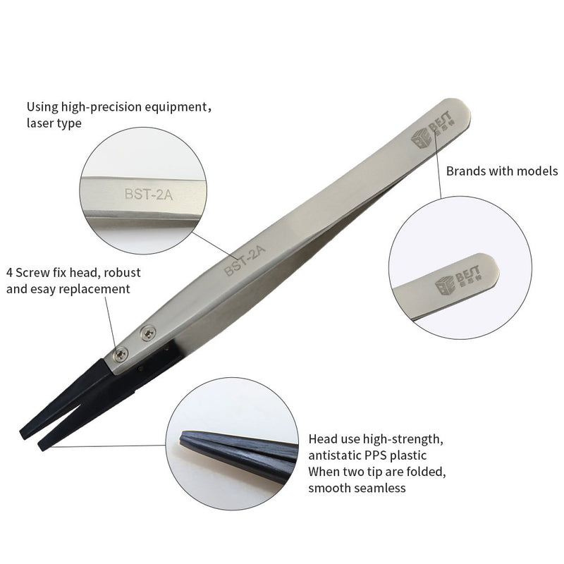 [Australia] - BES Precision ESD Stainless Steel Replaceable Tweezers for Electronics Laboratory Work BST-2A 