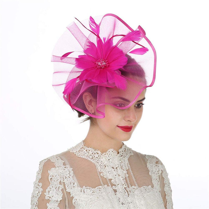 [Australia] - SAFERIN Fascinators Hat Flower Feather Net Mesh Kentucky Derby Tea Party Headwear with Hair Clip and Hairband for Women Ta1-rose Pink 