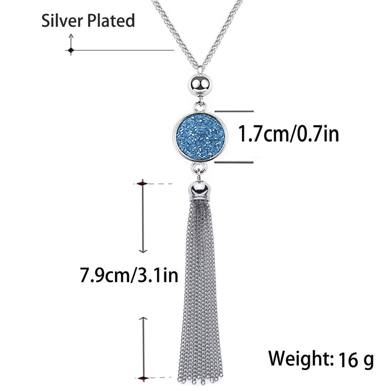 [Australia] - Long Chain Tassel Necklace Pendant Resin Sweater Chain Bohemian Style for Women, Change Color Light Blue 