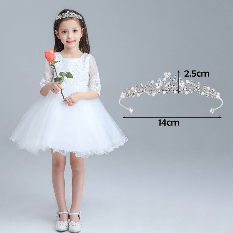 [Australia] - Flower Rhinestone Pearls Crowns Headband, Silver Crystal Bridal Crown Tiara for Girls Women Luxury Princess Hairband Headwear Wedding Prom Birthday Tiara Cosplay Party Costumes Hair Accessories 