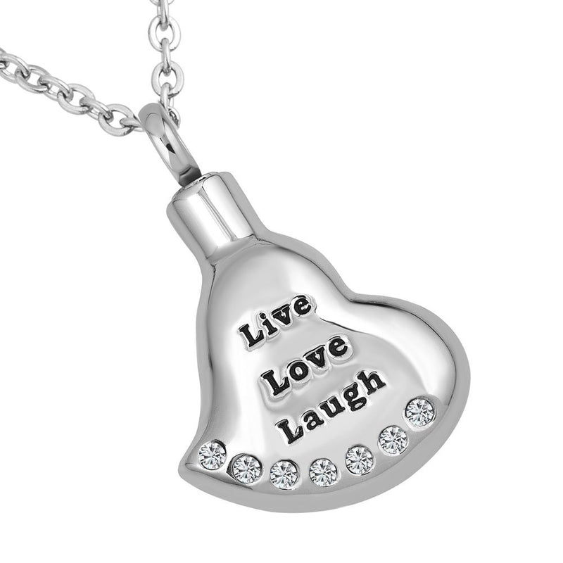 [Australia] - Charmed Craft Stainless Steel Heart Live Love Laugh Human Pet Urn Necklaces Memorial Cremation Ashes Holder Keepsake Jewelry Pendant 