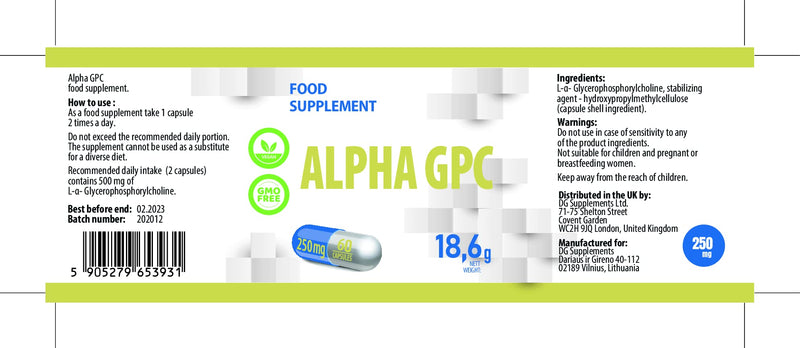 [Australia] - Alpha GPC Choline 500mg Serving 60 Vegan Capsules, Certificate of Analysis by AGROLAB Germany, High Strength Supplement, No Fillers or Bulkers, Gluten and GMO Free 