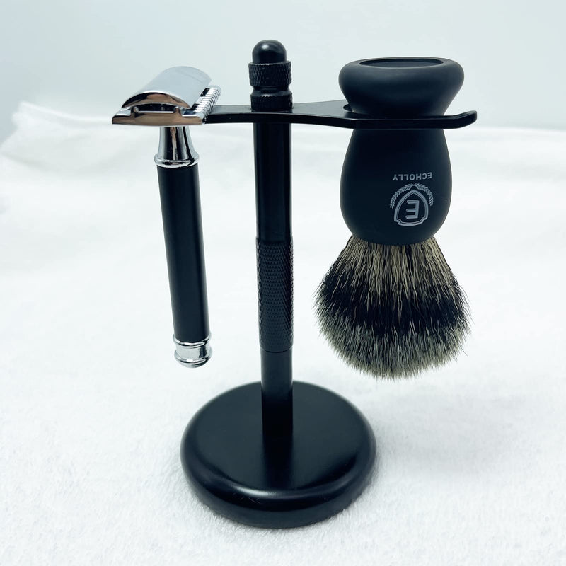 [Australia] - Echolly Luxury Shaving Brushes for Men-Premium Travel Shaving Brush Set-Shave Brush Best for Shaving Cream Lather- Perfect Father's Day Gifts for Fathers,Men, Boyfriends(Smooth Rubber Handle) 1.4 x 1.4 x 4.2 Inch 