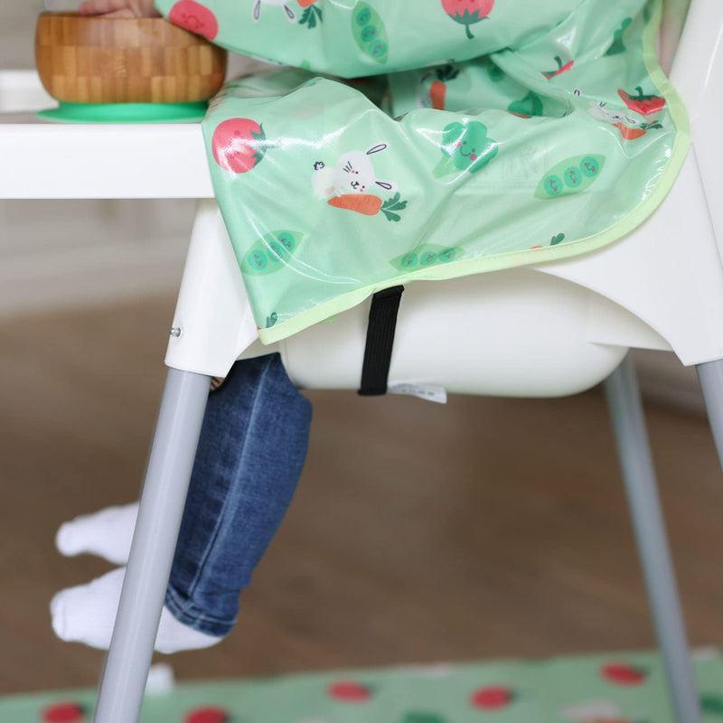 [Australia] - Bibetta Wipeezee XL Coverall Weaning Bib - Baby Bib with Sleeves - Wipe Clean Coverall Bib for Baby and Highchair Baby Led Weaning Unisex for Babies and Toddlers 6 Months +… Green - Bunny & Veg 