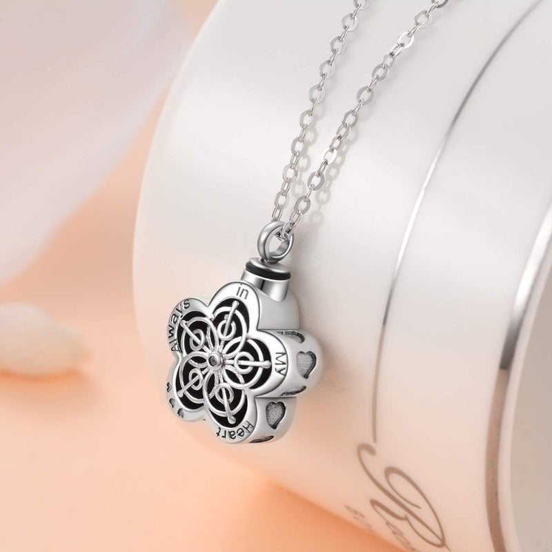 [Australia] - Urn Necklaces for Ashes Sterling Silver Flower-Shape Cremation Jewelry Always In My Heart Memorial Pendant Keepsake Gifts 