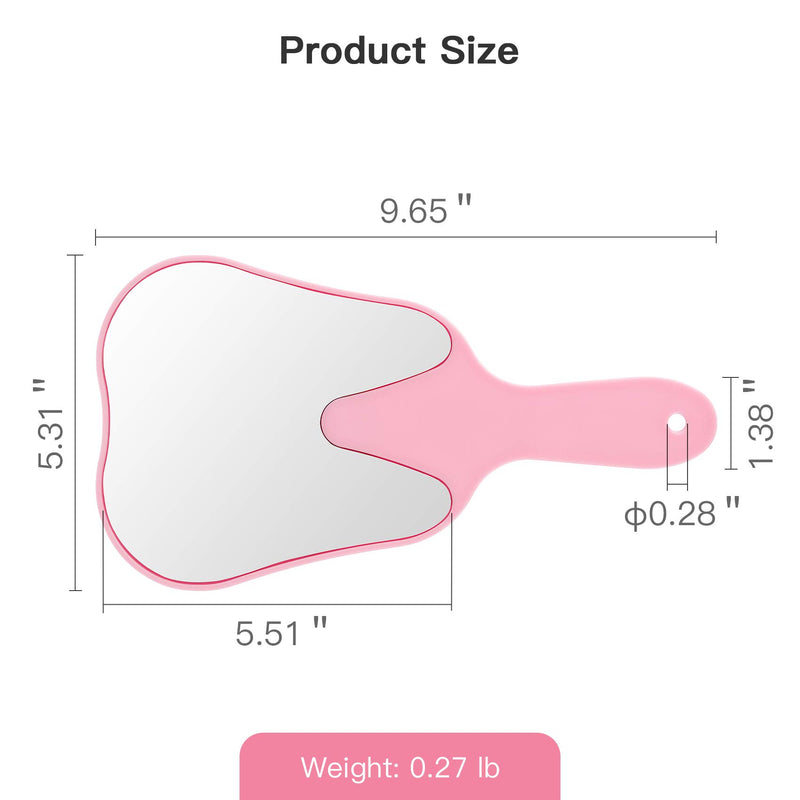 [Australia] - Annhua Tooth Shaped Mirror Hand Mirrors with Handle Pink, Face Mirrors Smal Makeup Mirror Cute for Dental Clinic, Salon, Barber or Hairdressing - Plastic & Glass 