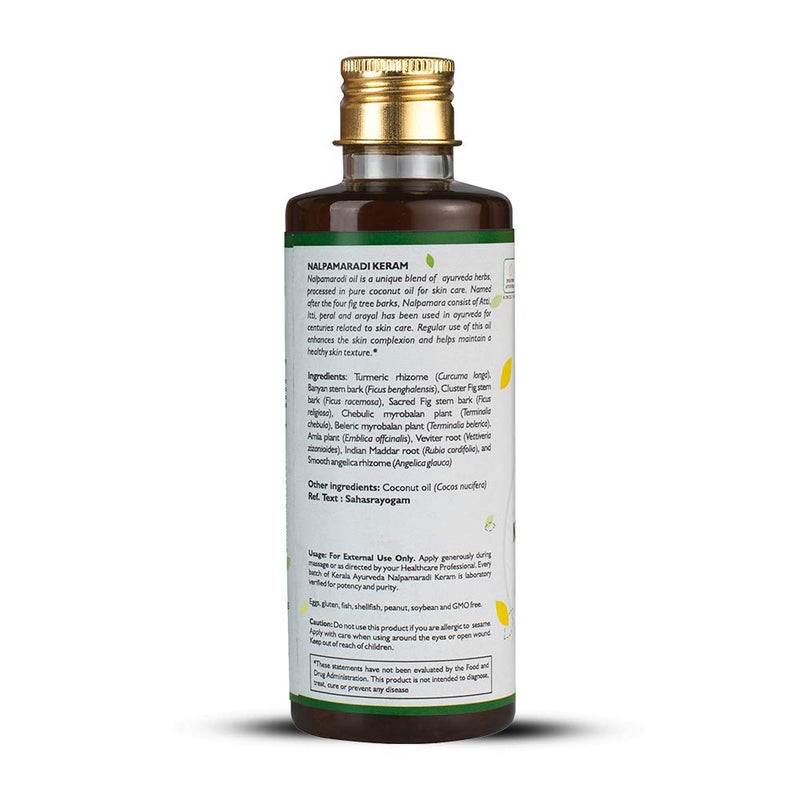 [Australia] - Kerala Ayurveda Nalpamaradi Keram - Ayurvedic Skin Care Herbal Oil - Supports Healthy & Radiant Skin & Supports Natural Healing of Irritated Skin, 200 ml 